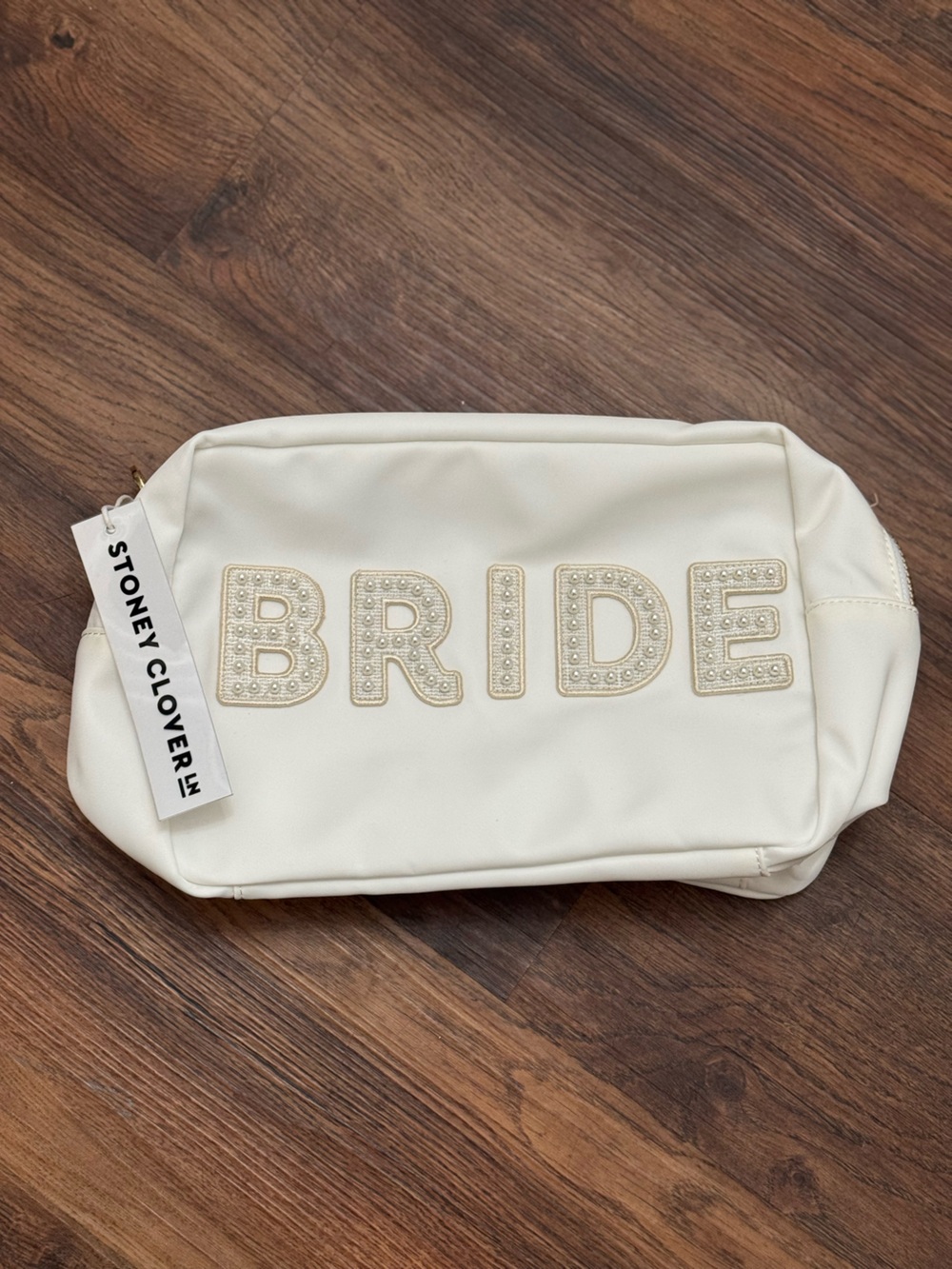 Stoney Clover Lane White 'BRIDE' Pearl Embellished Cosmetic Pouch